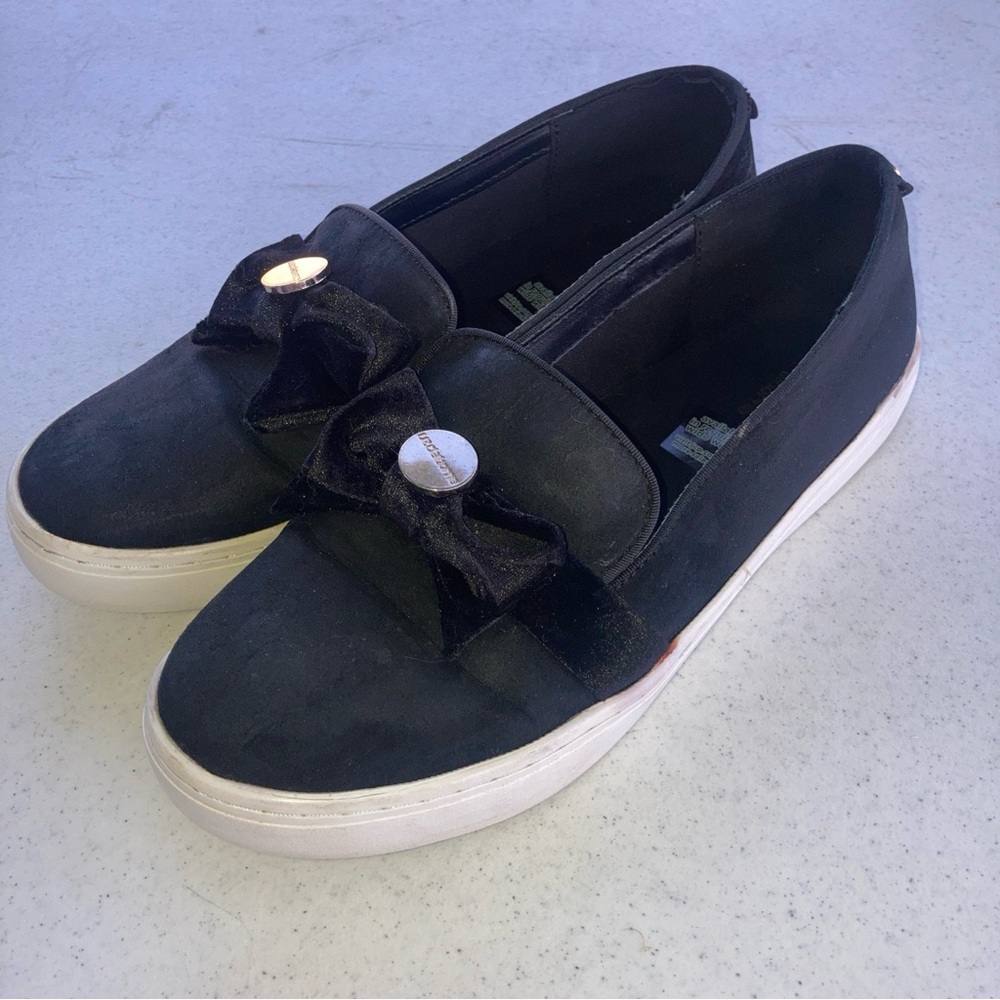 Liz Claiborne JCPenney 8M Black Suede Velvet Bow Slip-On Shoes LC Weaver